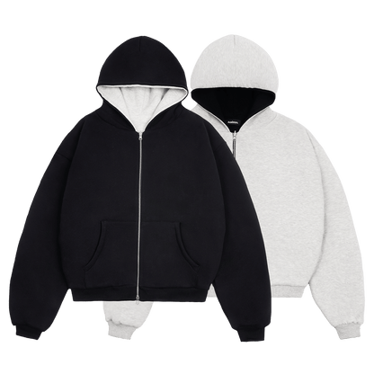 KAIZEN MARKET GREY/BLACK REVERSIBLE ZIP HOODIE - Kick Game