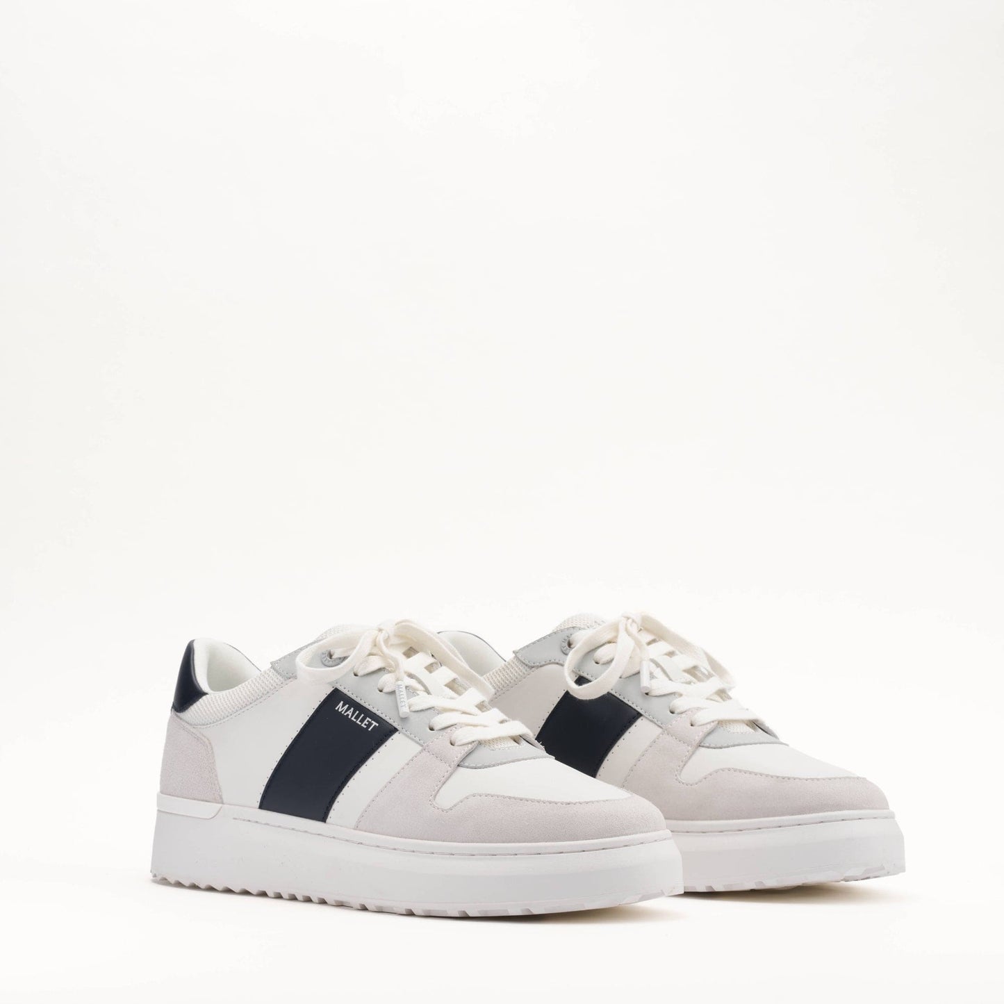 MALLET Hoxton Lite Men's White Navy Leather Trainers - Kick Game