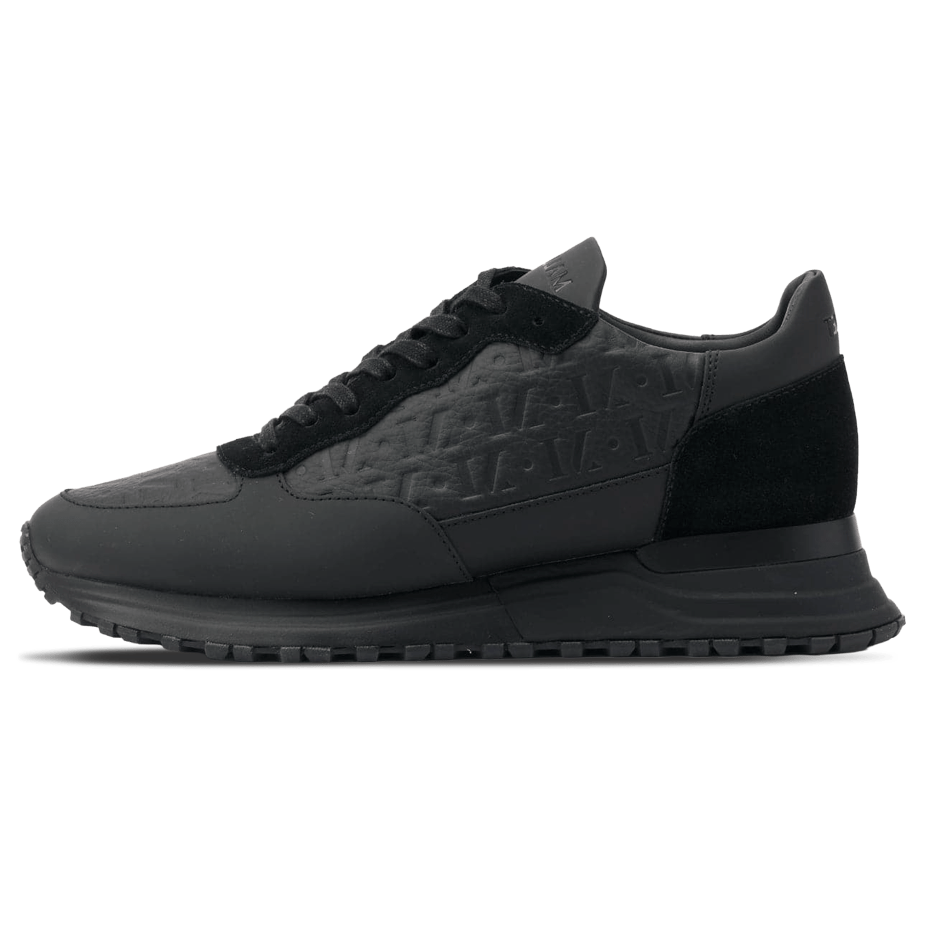 MALLET Popham Men's Black Tumbled Leather Monogram Trainers - Kick Game