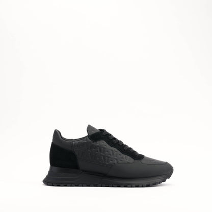 MALLET Popham Men's Black Tumbled Leather Monogram Trainers - Kick Game