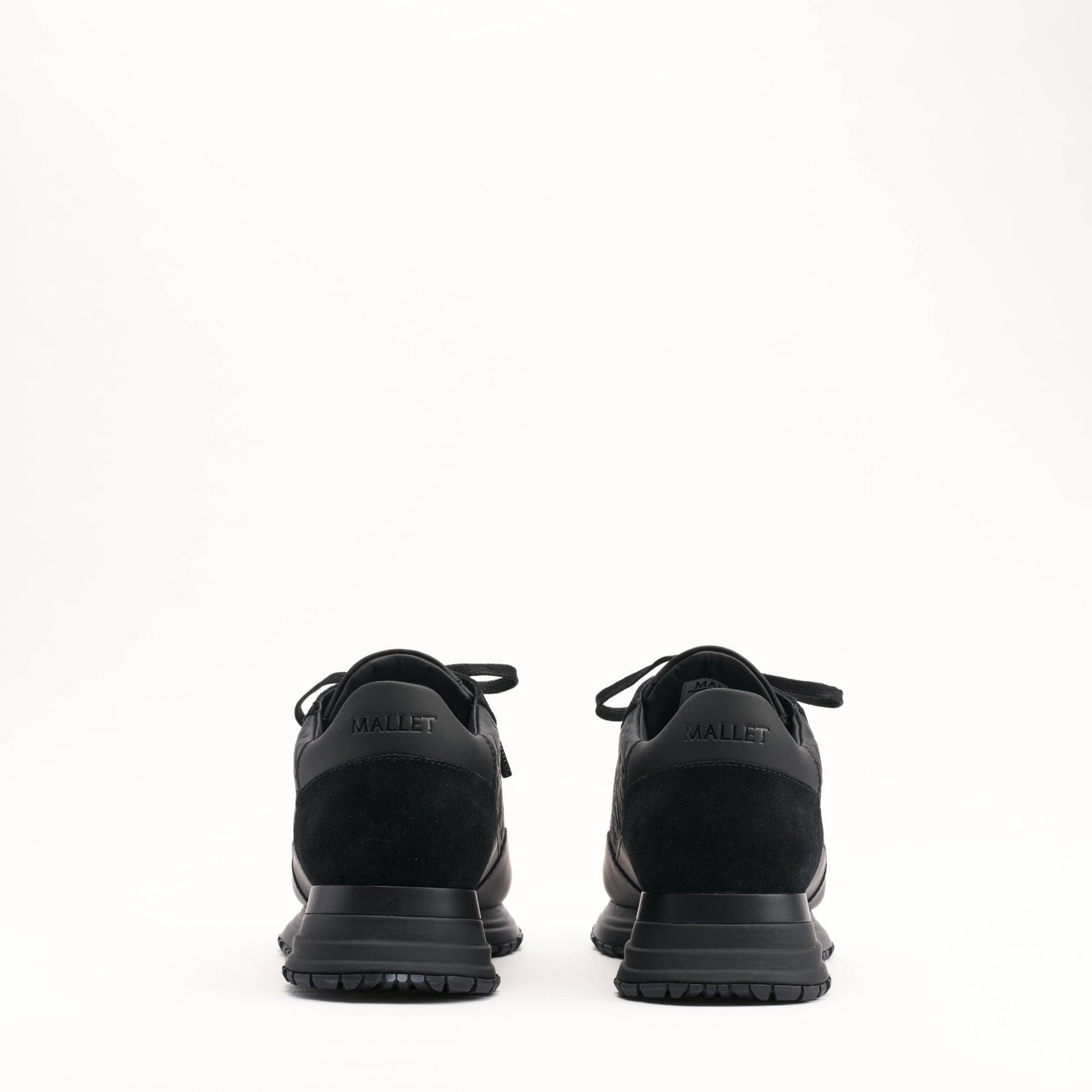 MALLET Popham Men's Black Tumbled Leather Monogram Trainers - Kick Game