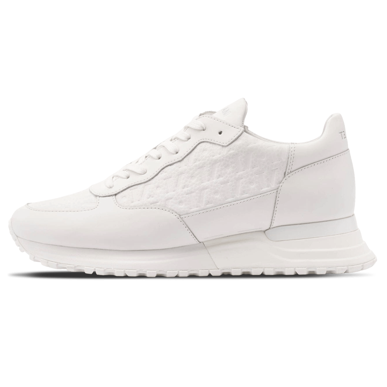 MALLET Popham Men's White Tumbled Leather Monogram Trainers - Kick Game