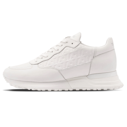 MALLET Popham Men's White Tumbled Leather Monogram Trainers - Kick Game
