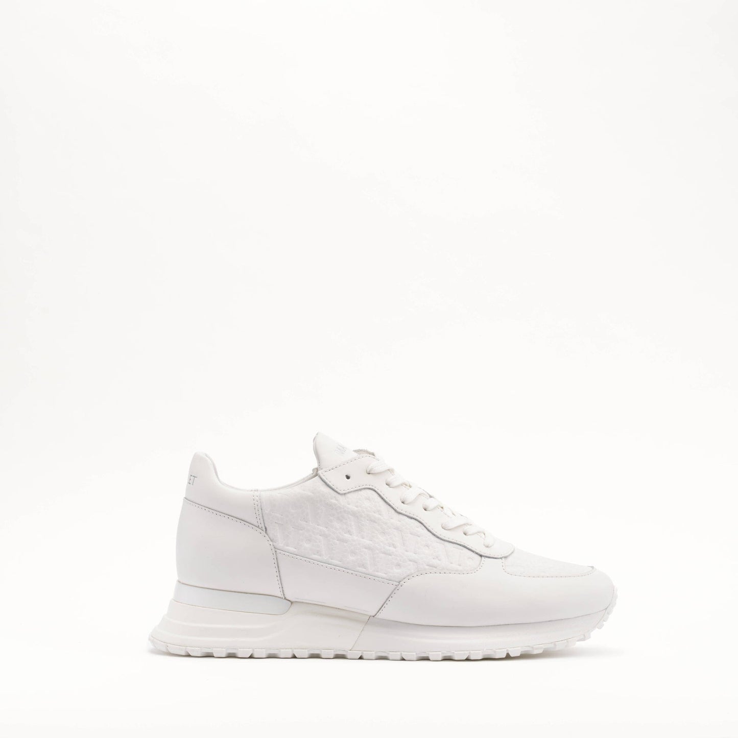 MALLET Popham Men's White Tumbled Leather Monogram Trainers - Kick Game