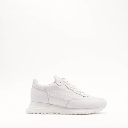 MALLET Popham Men's White Tumbled Leather Monogram Trainers - Kick Game
