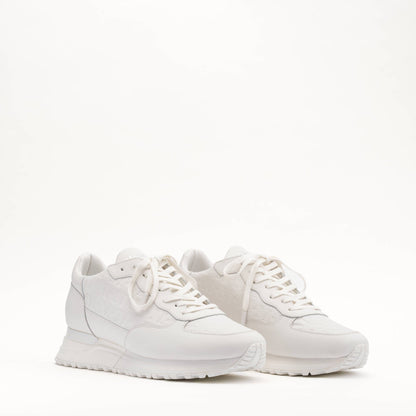MALLET Popham Men's White Tumbled Leather Monogram Trainers - Kick Game
