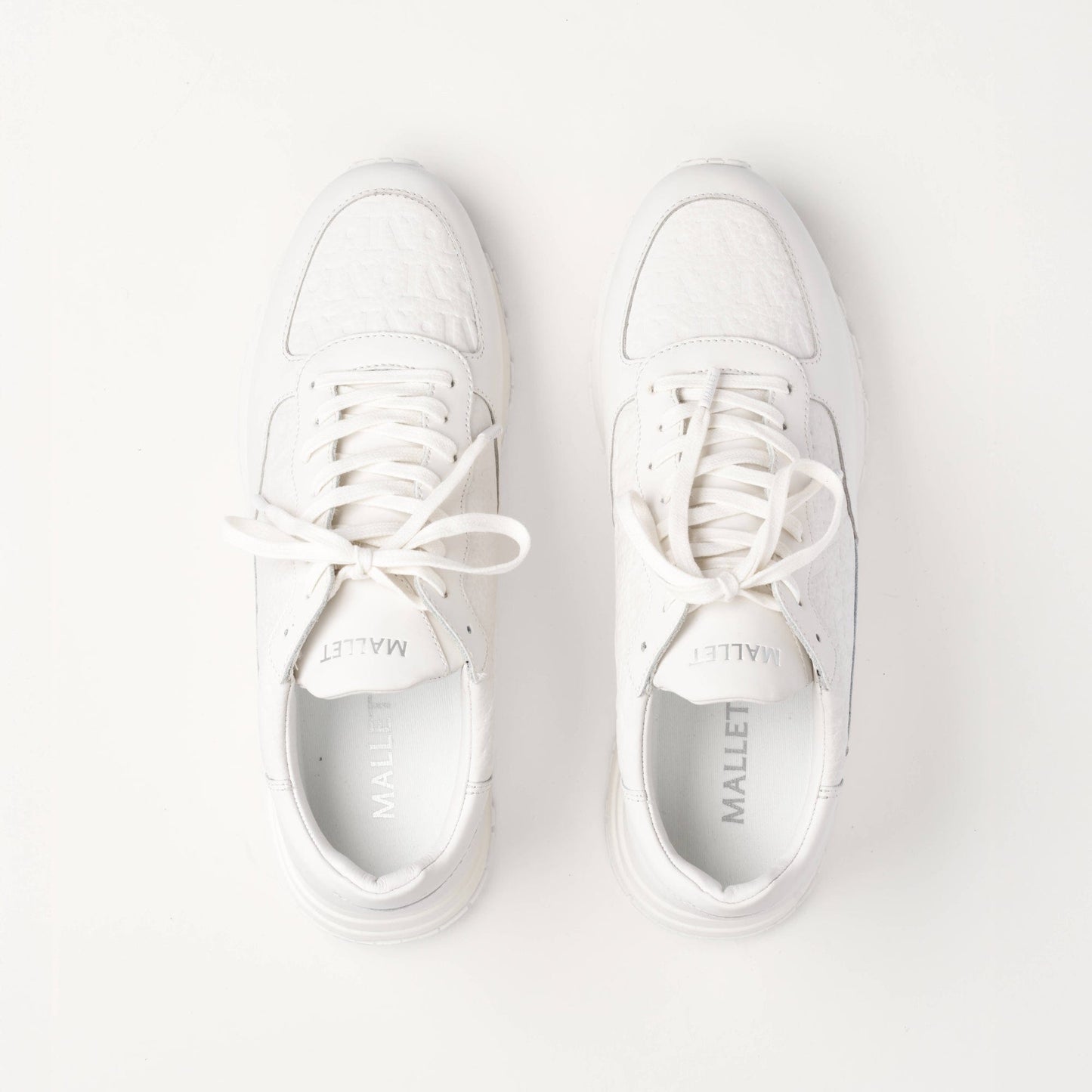 MALLET Popham Men's White Tumbled Leather Monogram Trainers - Kick Game