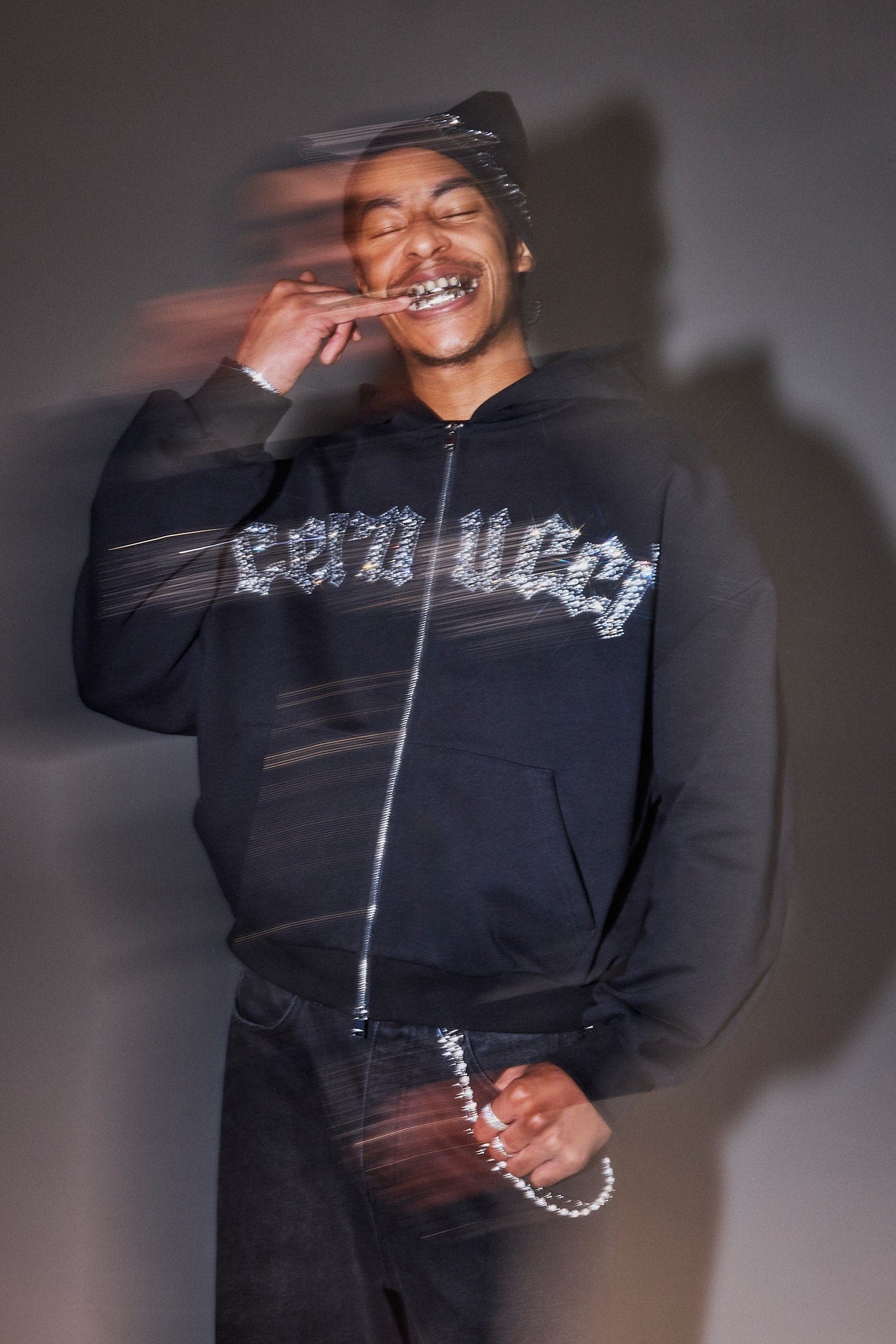 Cernucci Rhinestone Logo Zip Hoodie - Black - Kick Game