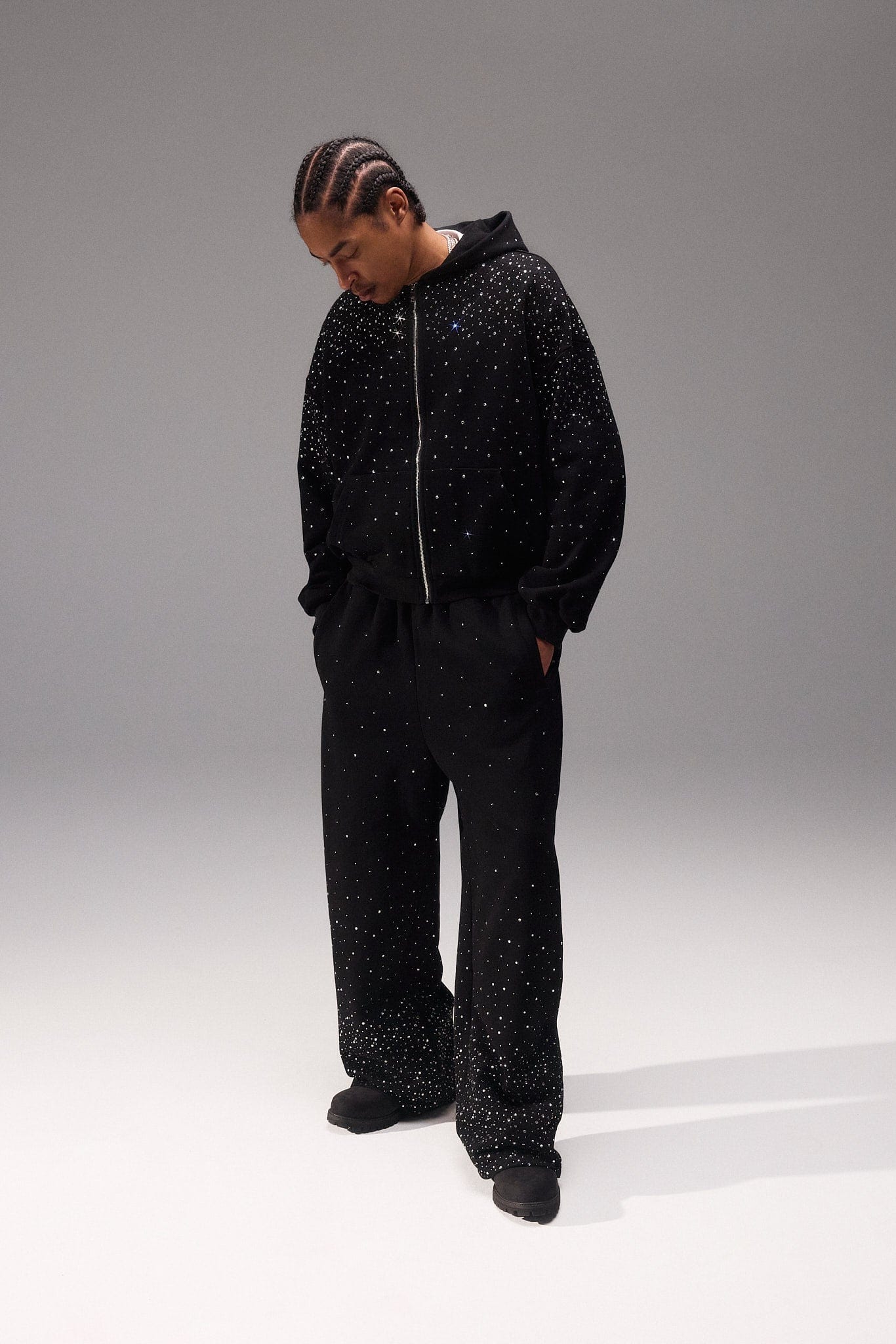 Cernucci Rhinestone Zip Through Tracksuit - Black - Kick Game
