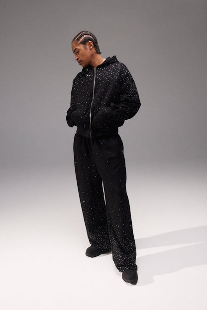 Cernucci Rhinestone Baggy Jogger - Black - Kick Game