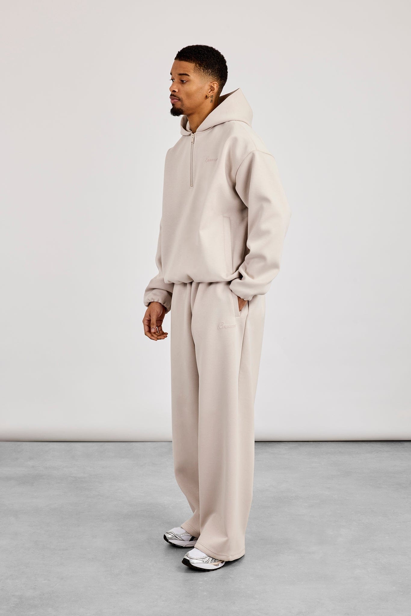 Scuba Half Zip Hoodie & Baggy Fit Jogger - Light Grey - Kick Game