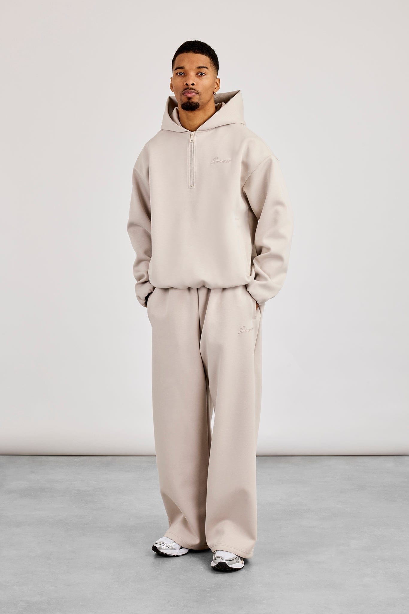 Scuba Half Zip Hoodie & Baggy Fit Jogger - Light Grey - Kick Game