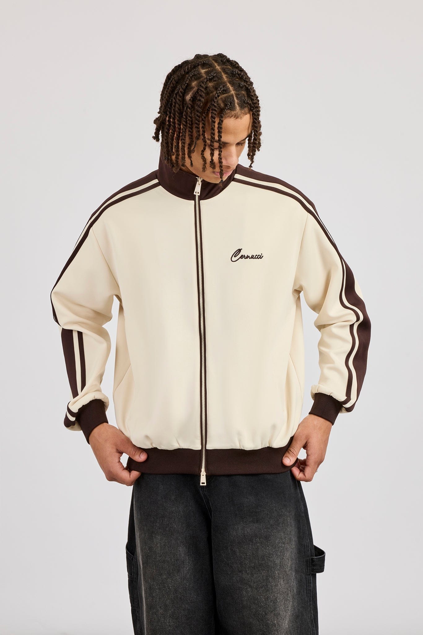 Mens Contrast Detail Track Top - Off White - Kick Game
