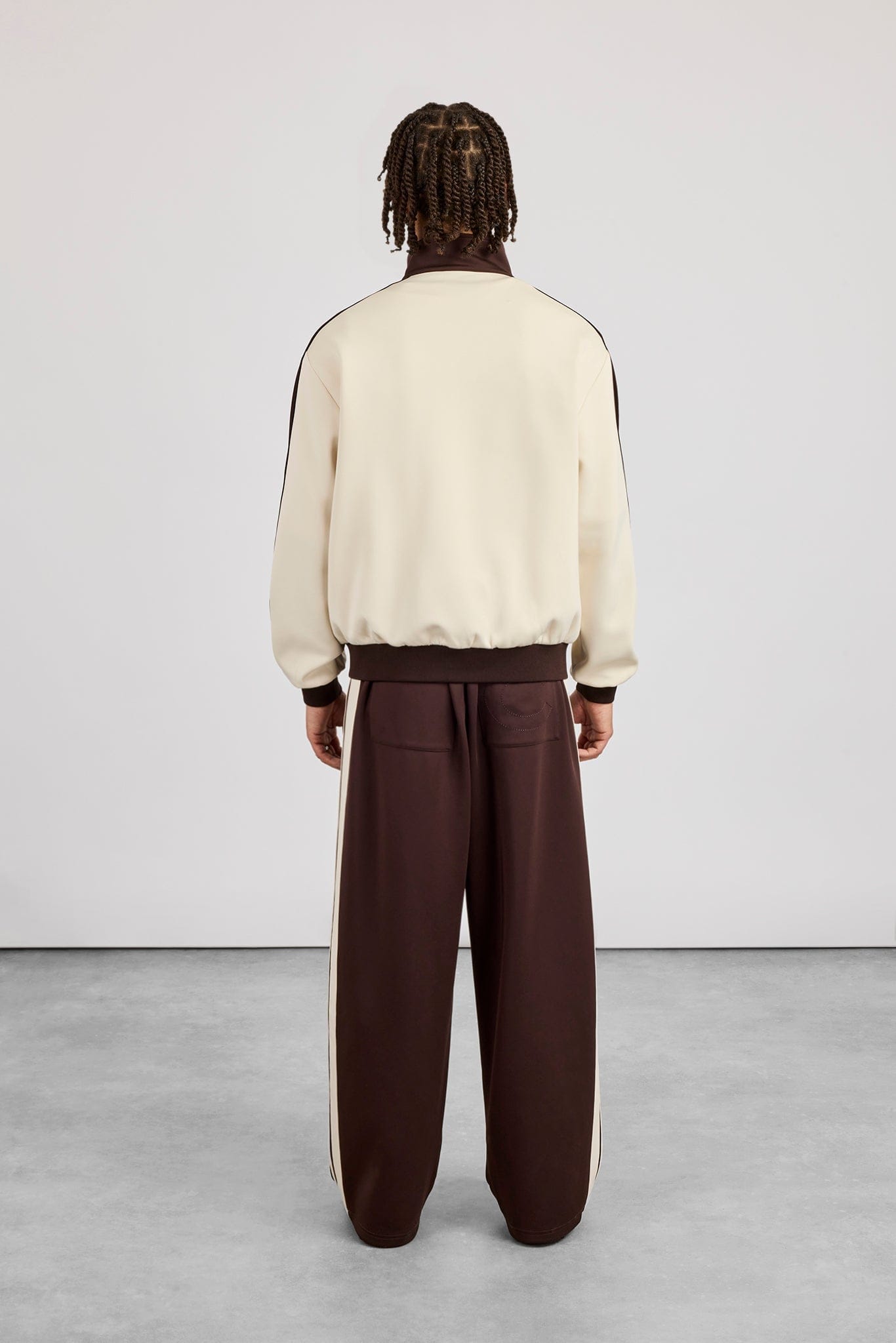 Men's Contrast Detail Track Top & Baggy Track Pant - Off White / Chocolate - Kick Game