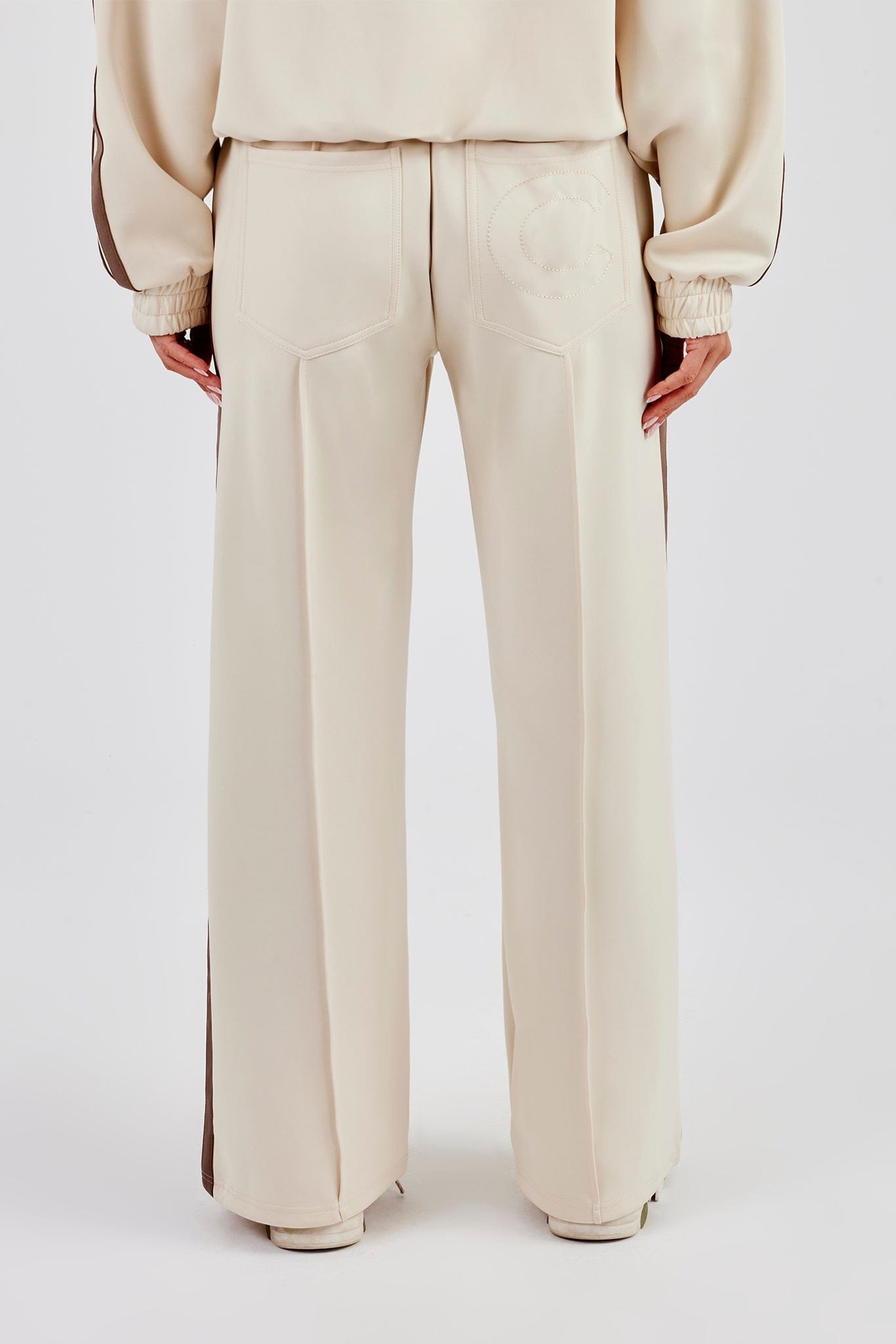 Taupe Taping Wide Leg Track Pant - Off White - Kick Game