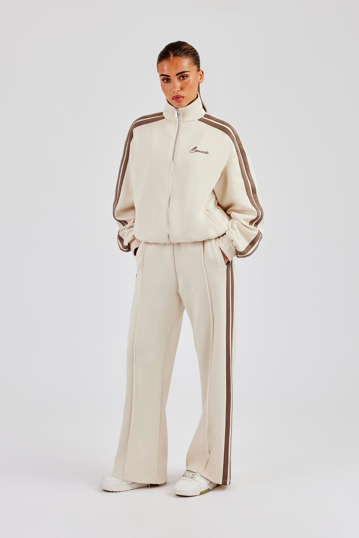Taupe Taping Wide Leg Track Pant - Off White - Kick Game
