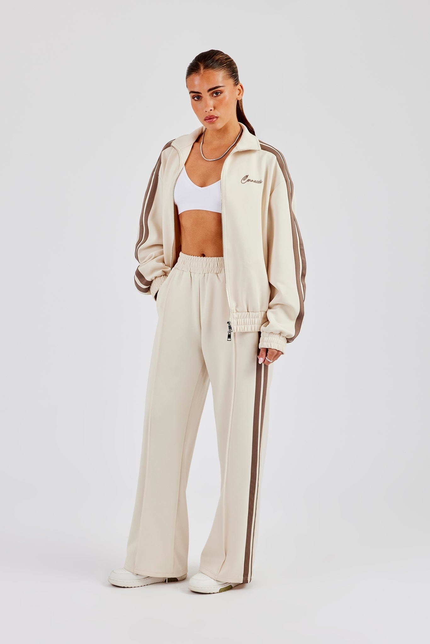 Taupe Taping Wide Leg Track Pant - Off White - Kick Game