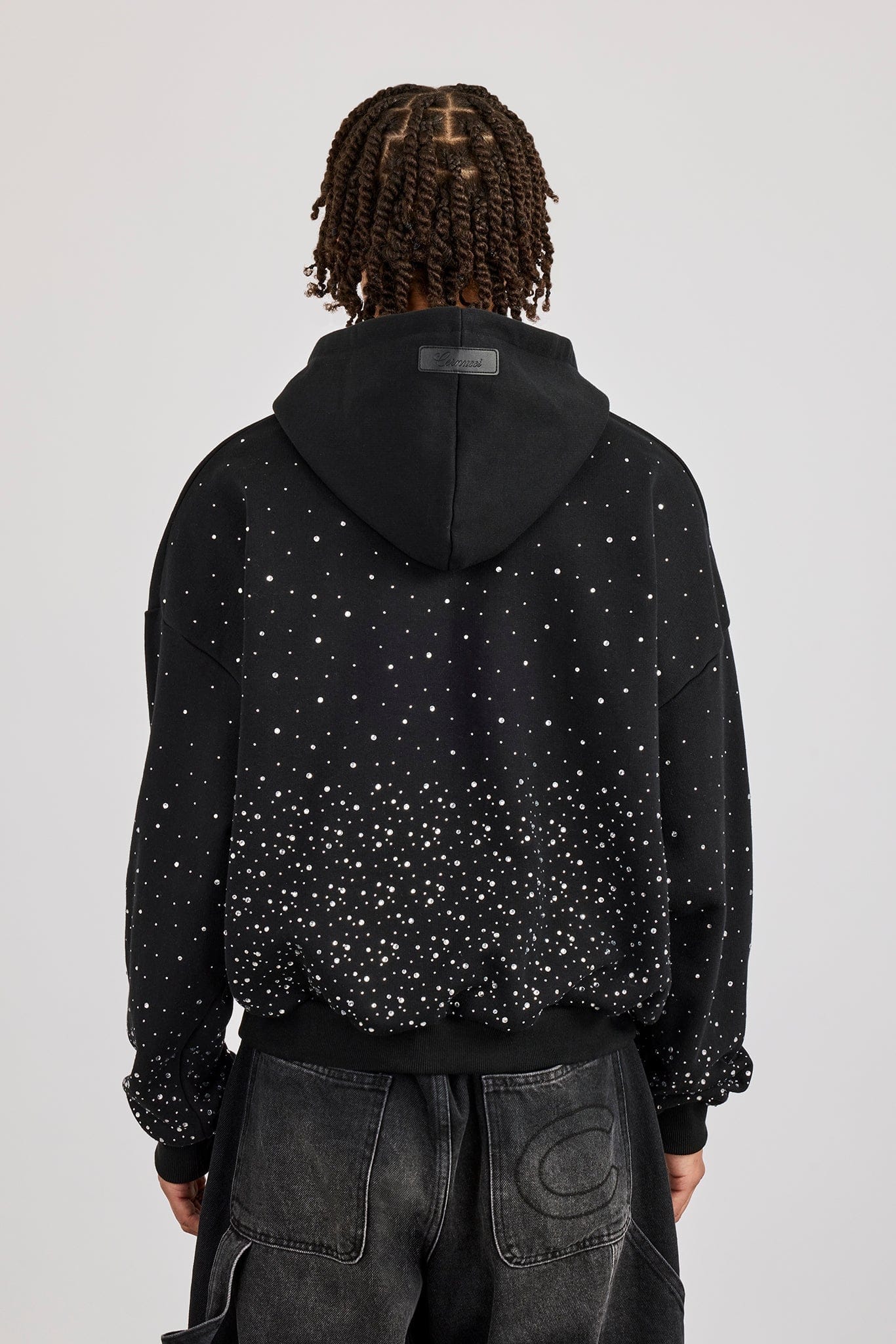 Cernucci Mens Boxy Rhinestone Hoodie - Black - Kick Game