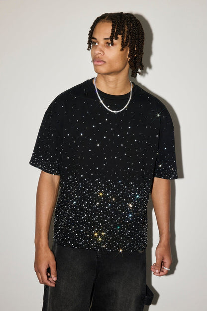 Cernucci Boxy Rhinestone T-Shirt - Black - Kick Game