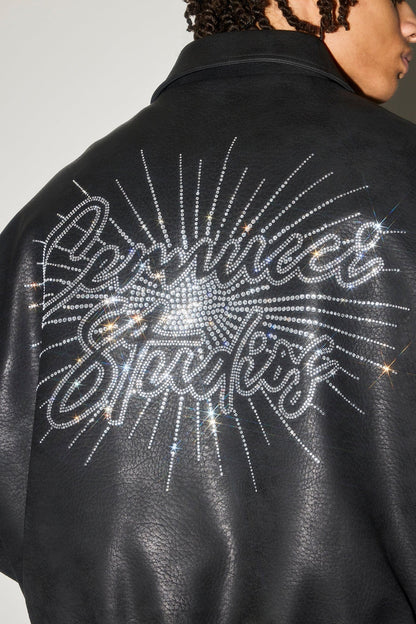 Cernucci Rhinestone Studios PU Bomber Jacket - Kick Game