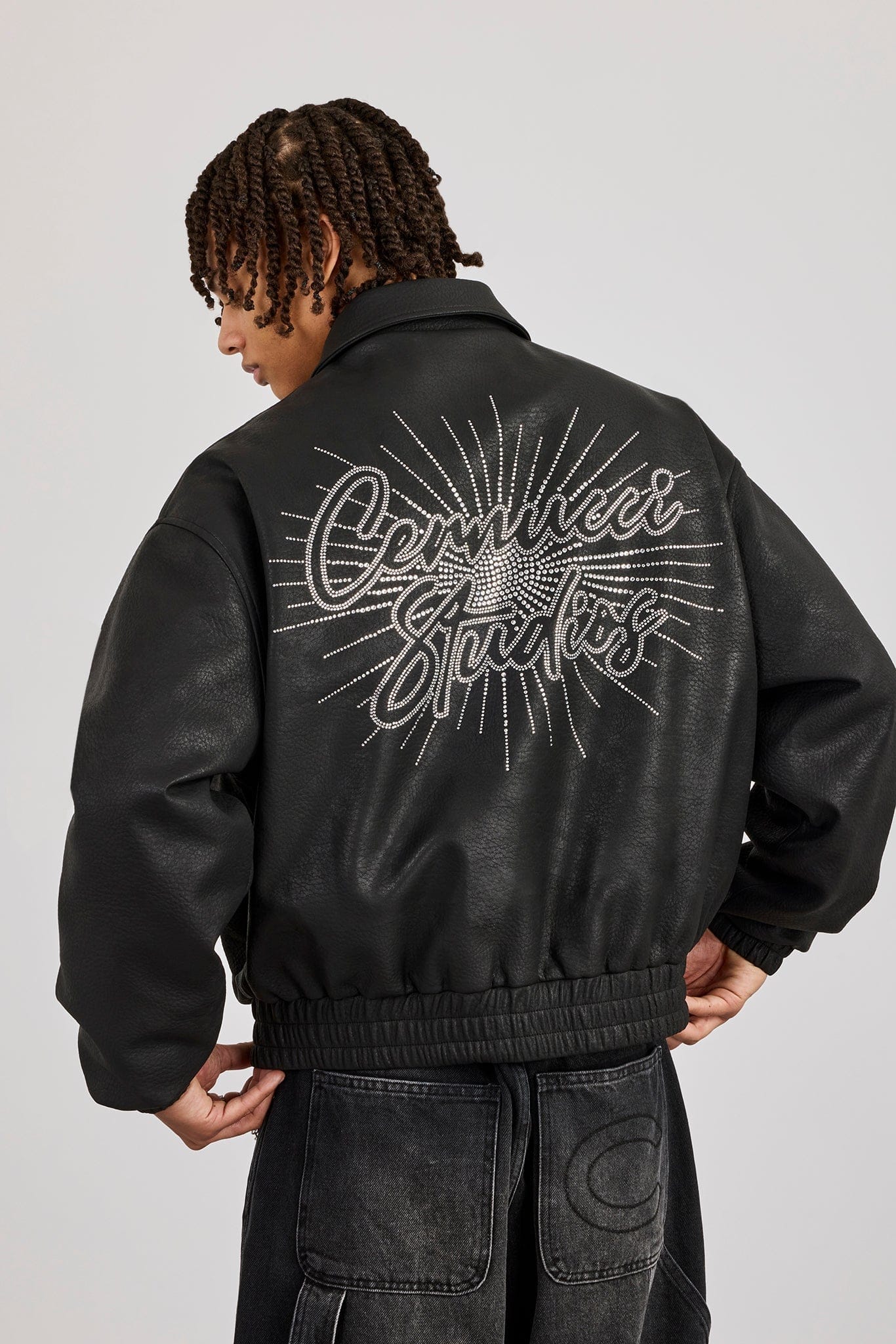 Cernucci Rhinestone Studios PU Bomber Jacket - Kick Game