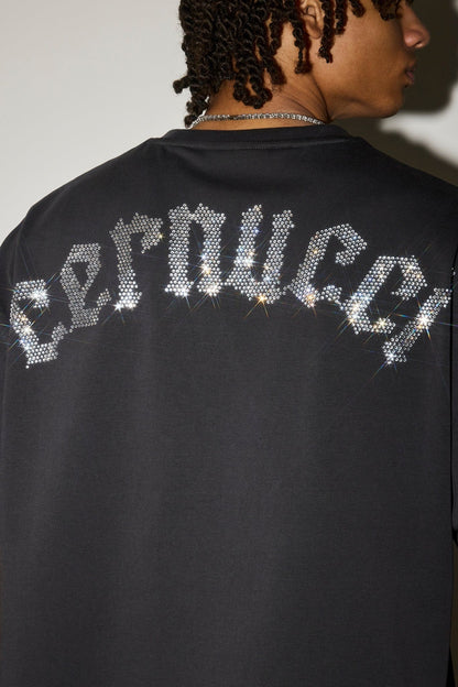 Boxy Rhinestone Logo T-Shirt - Charcoal - Kick Game