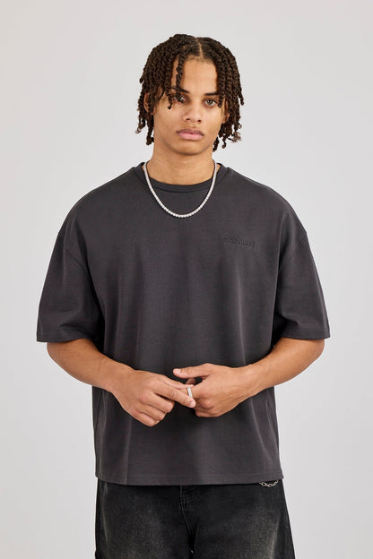 Boxy Rhinestone Logo T-Shirt - Charcoal - Kick Game