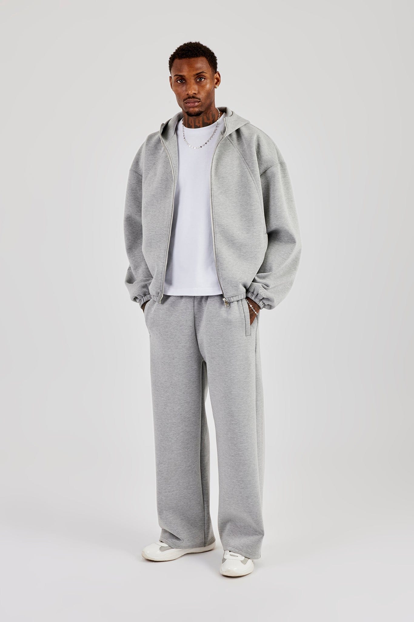 Cernucci Zip Hooded Panelled Scuba Jacket & Baggy Fit Trouser - Grey