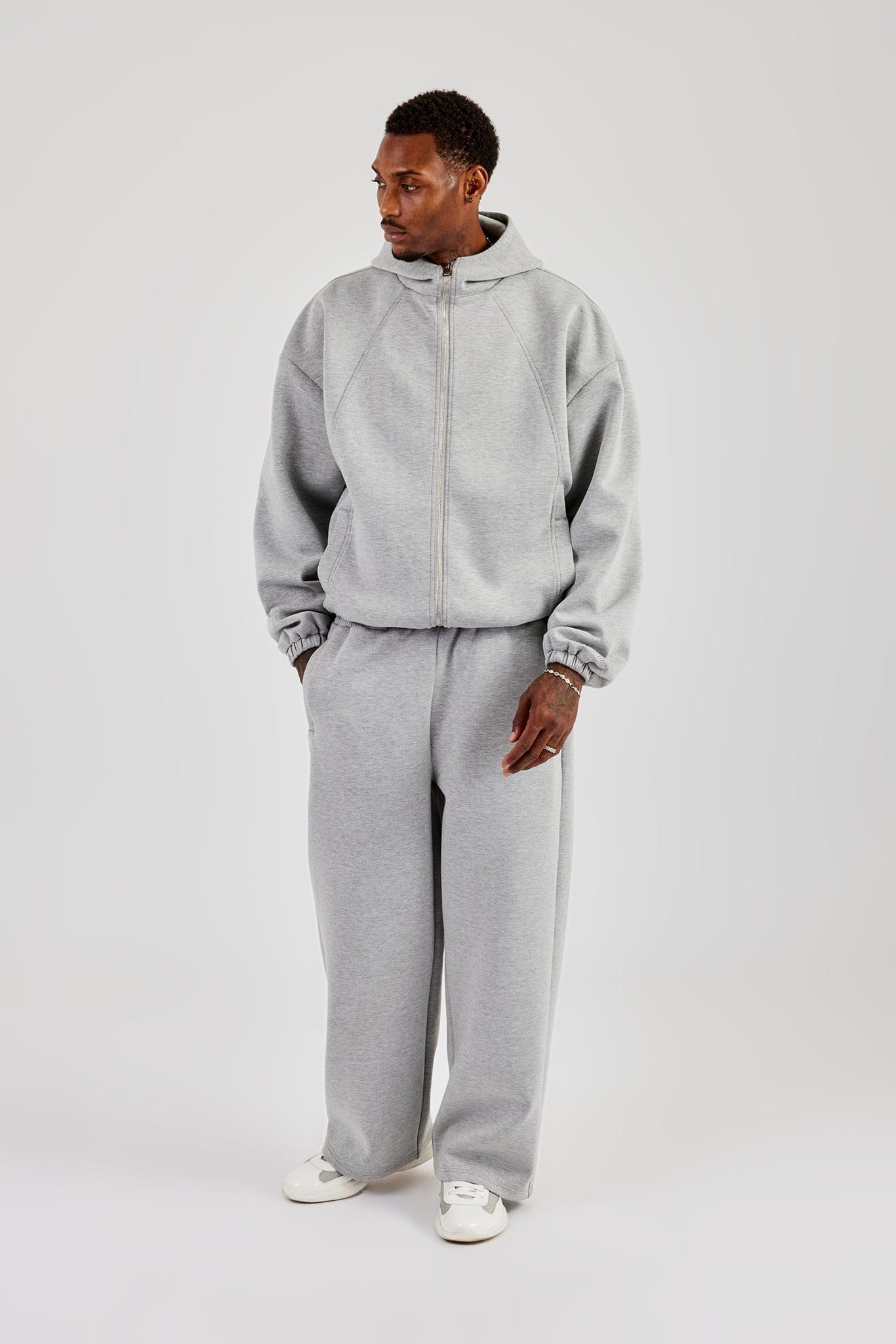 Zip Hooded Panelled Scuba Jacket & Baggy Fit Trouser - Grey - Kick Game