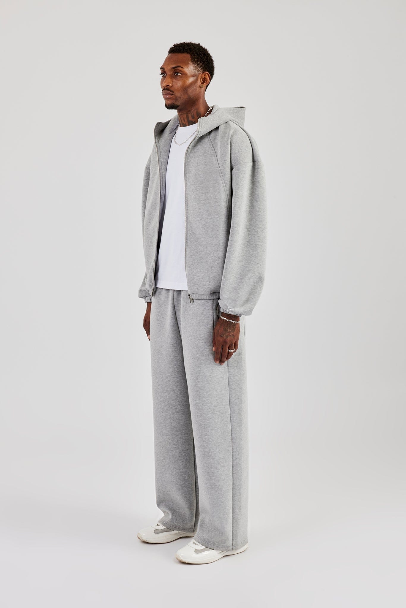 Zip Hooded Panelled Scuba Jacket & Baggy Fit Trouser - Grey - Kick Game