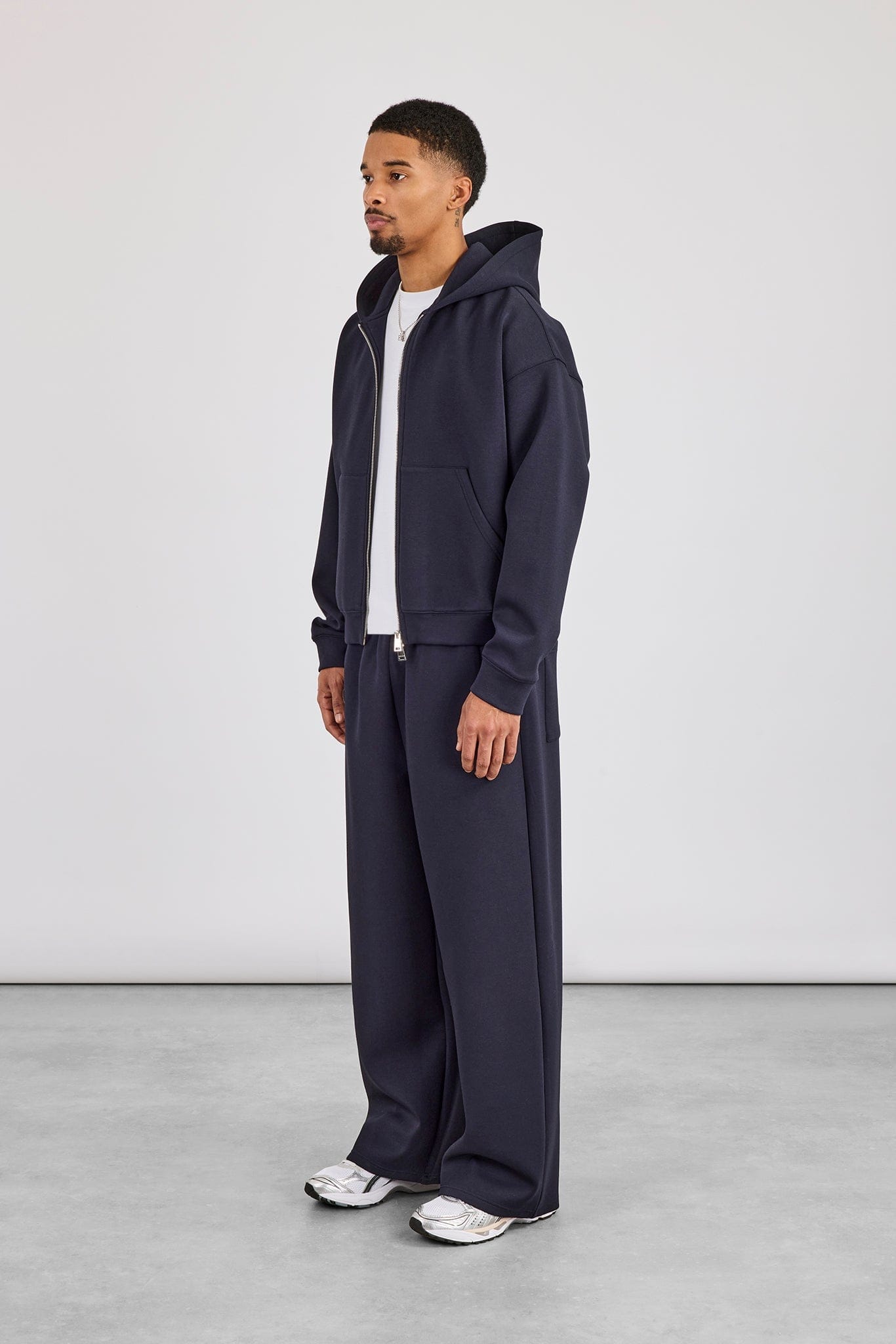 Scuba Zip Through Boxy Hoodie & Baggy Fit Trouser - Navy - Kick Game