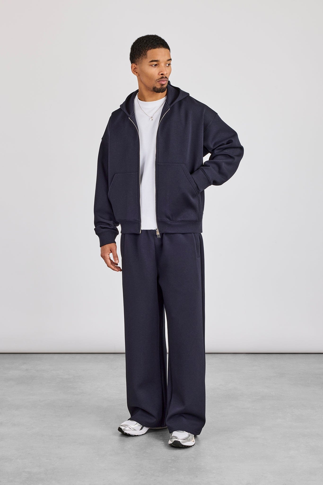Scuba Zip Through Boxy Hoodie & Baggy Fit Trouser - Navy - Kick Game