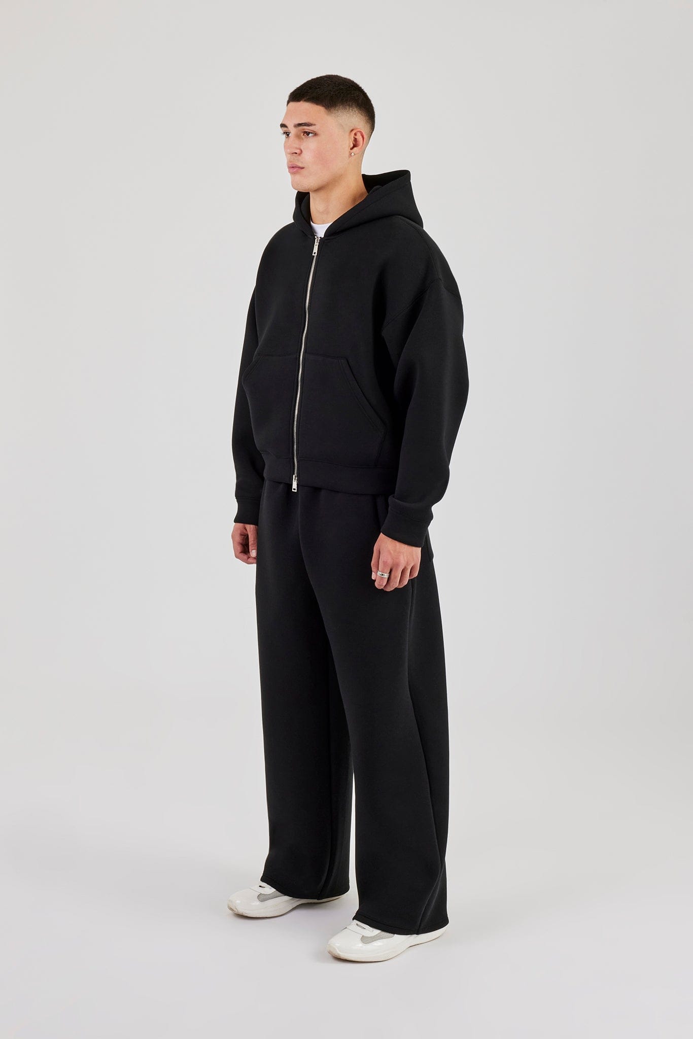 Scuba Zip Through Boxy Hoodie & Baggy Fit Trouser - Black - Kick Game