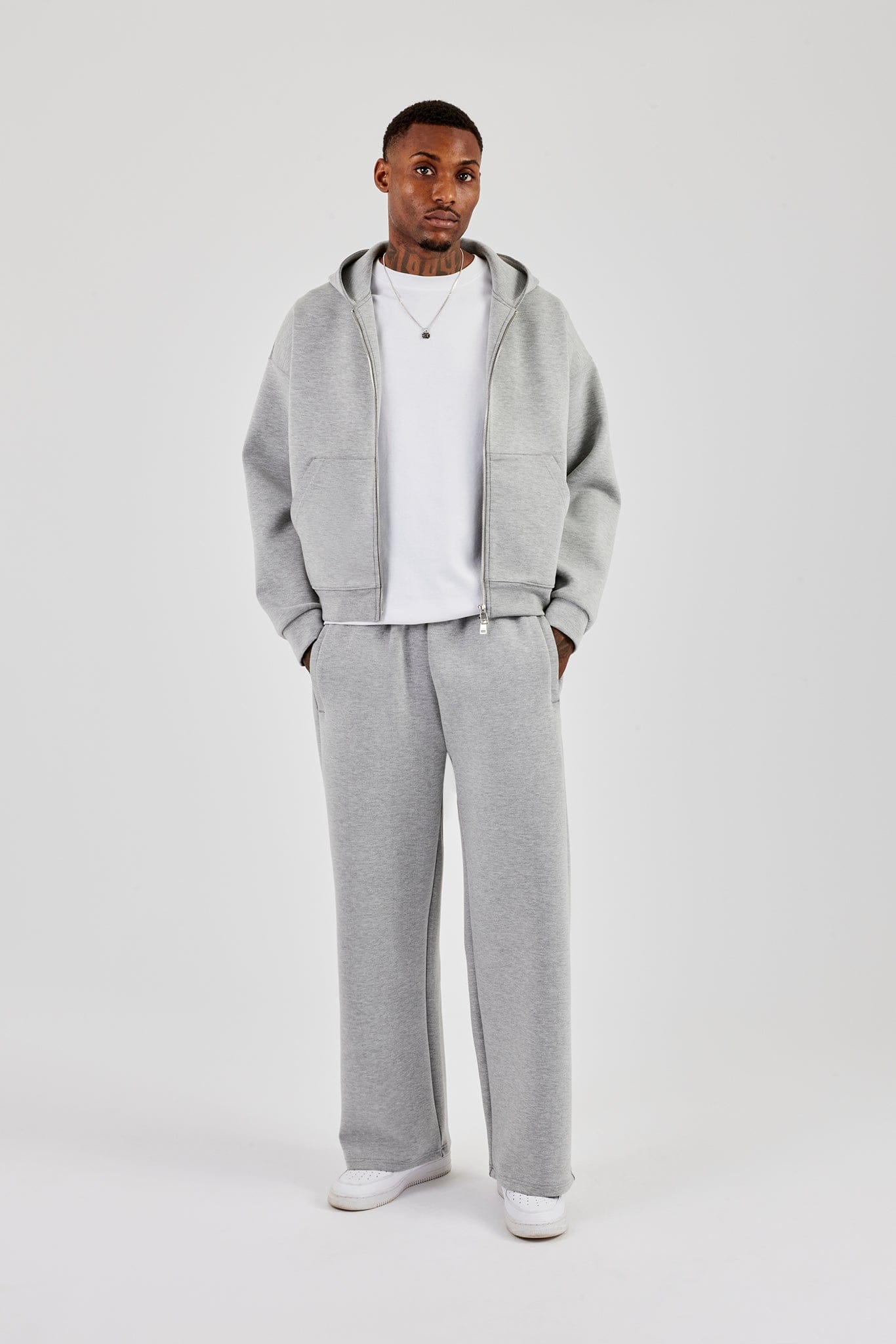 Cernucci Scuba Zip Through Boxy Hoodie & Baggy Fit Trouser - Grey