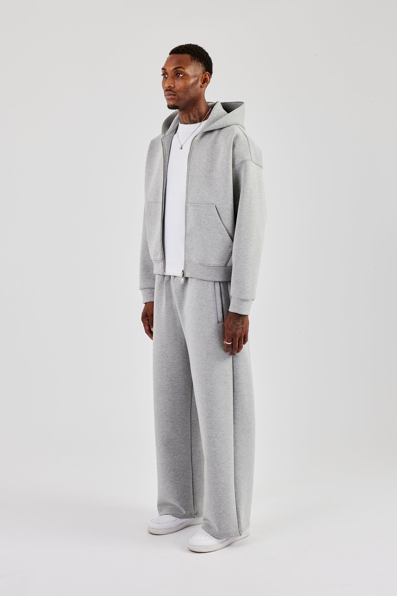 Scuba Zip Through Boxy Hoodie & Baggy Fit Trouser - Grey - Kick Game