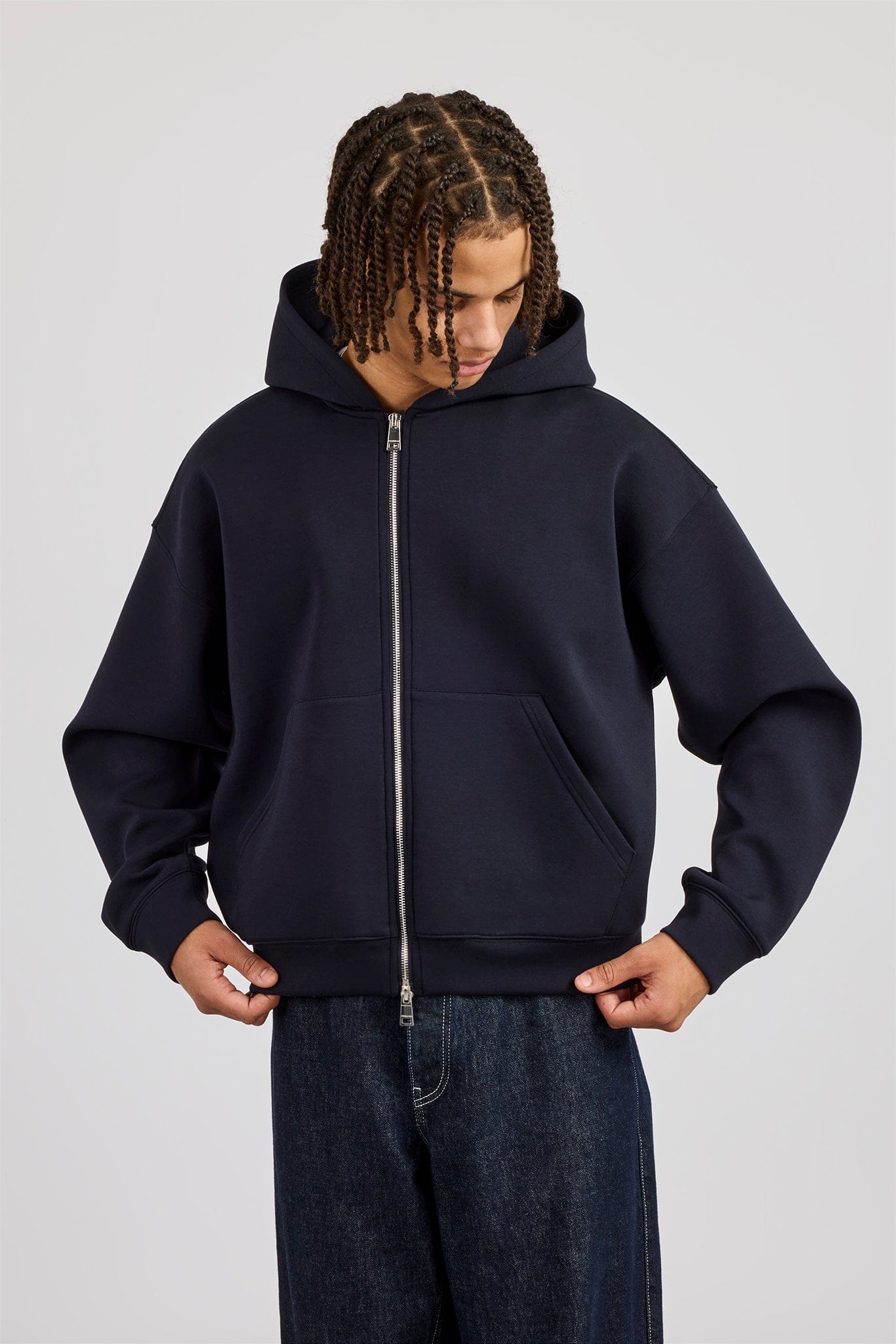 Scuba Zip Through Boxy Hoodie - Navy - Kick Game