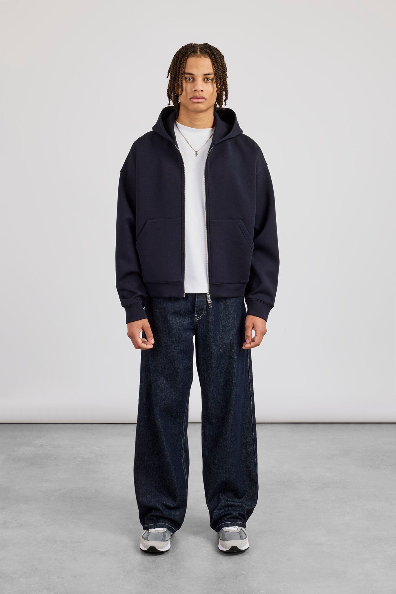 Scuba Zip Through Boxy Hoodie - Navy - Kick Game