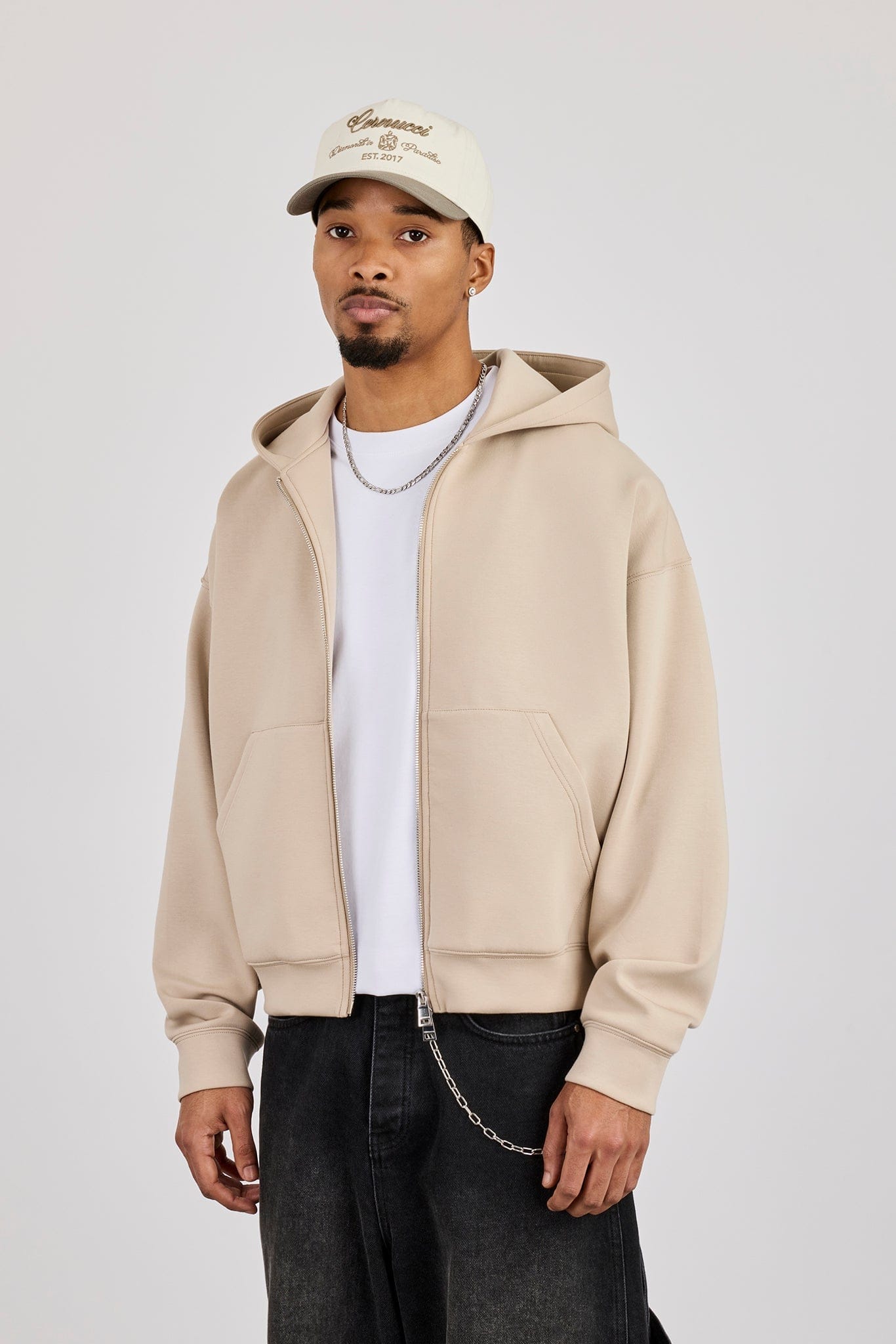 Scuba Zip Through Boxy Hoodie - Stone - Kick Game