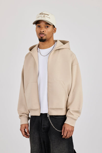 Scuba Zip Through Boxy Hoodie - Stone - Kick Game