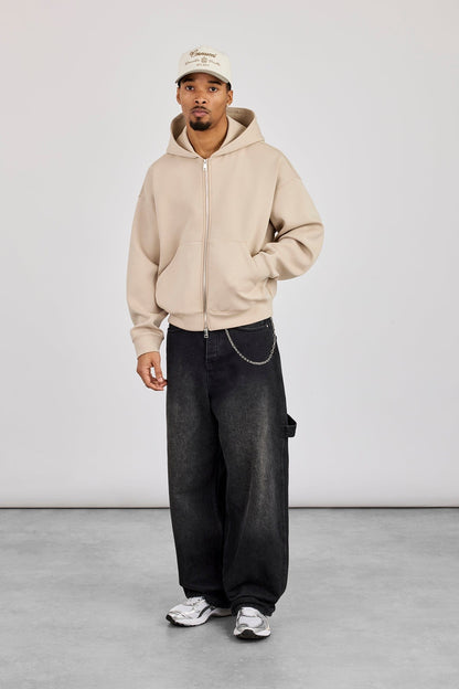 Scuba Zip Through Boxy Hoodie - Stone - Kick Game