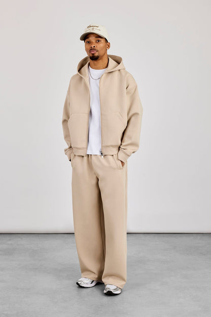 Scuba Zip Through Boxy Hoodie & Baggy Fit Trouser - Stone - Kick Game
