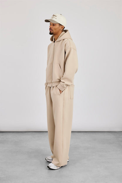 Scuba Zip Through Boxy Hoodie & Baggy Fit Trouser - Stone - Kick Game