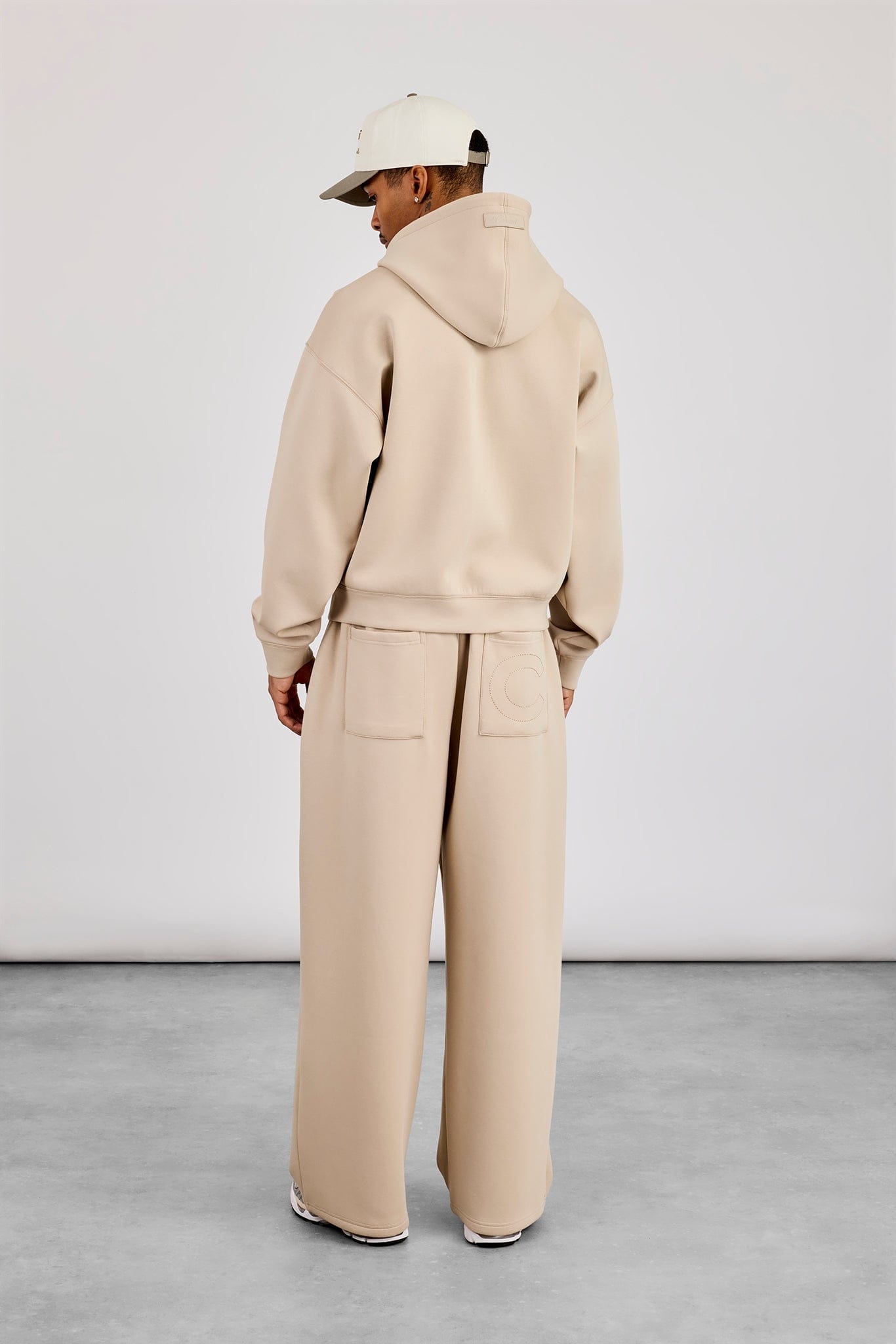 Scuba Zip Through Boxy Hoodie & Baggy Fit Trouser - Stone - Kick Game