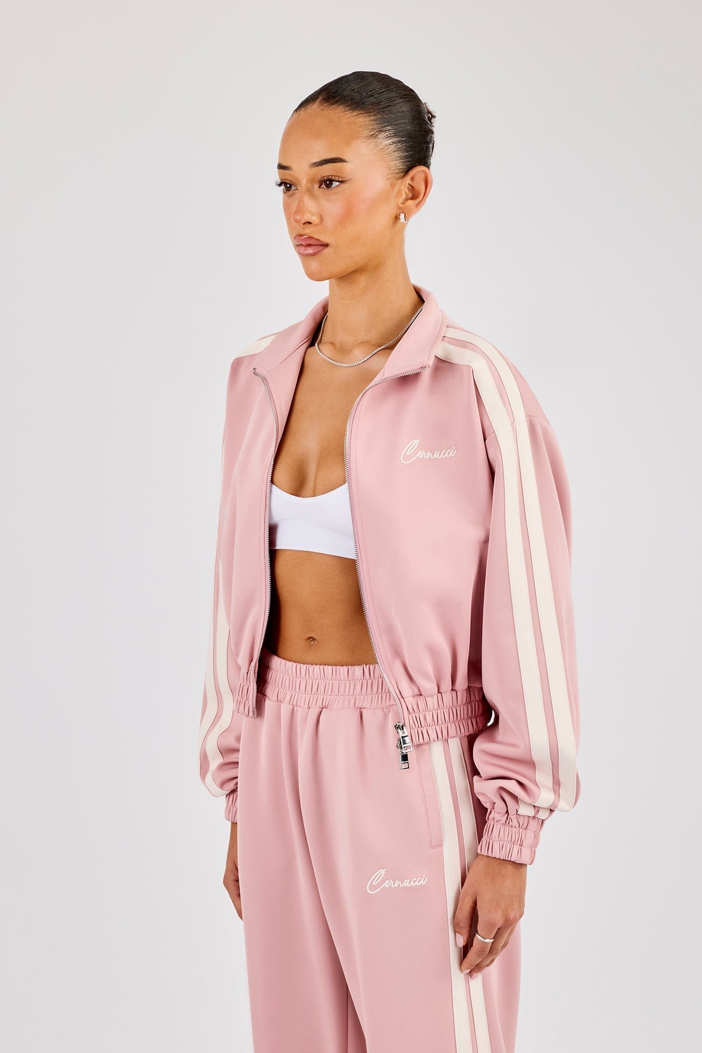 Taping Cropped Funnel Neck Jacket - Dusty Pink - Kick Game