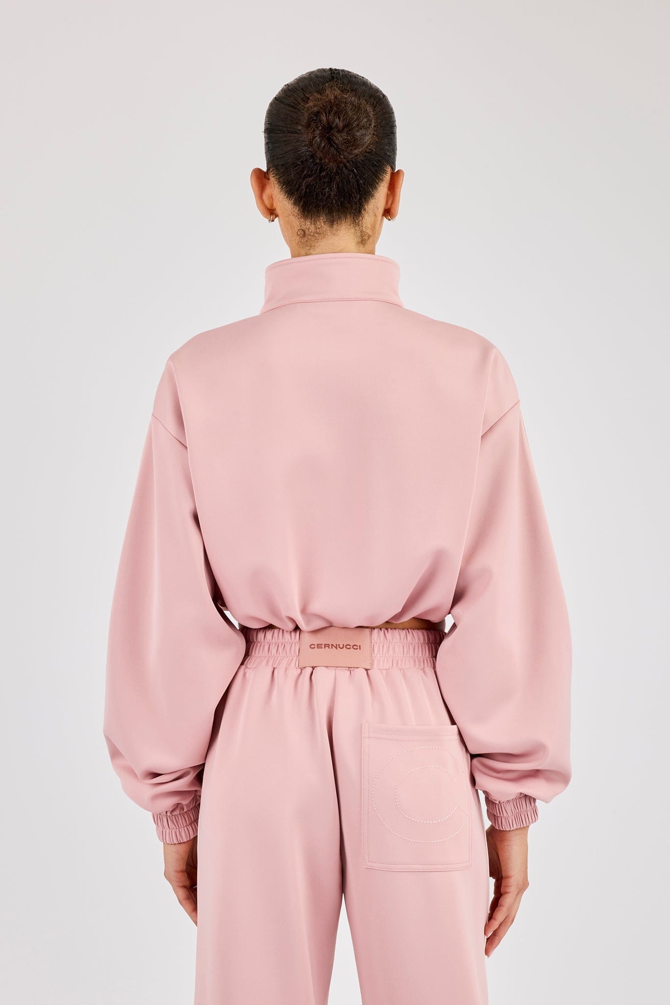 Taping Cropped Funnel Neck Jacket - Dusty Pink - Kick Game