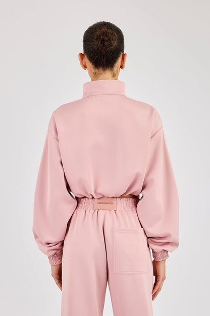 Taping Cropped Funnel Neck Jacket - Dusty Pink - Kick Game