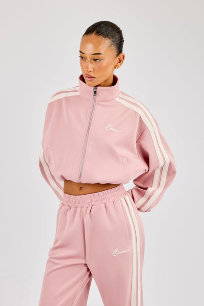 Taping Cropped Funnel Neck Jacket - Dusty Pink - Kick Game