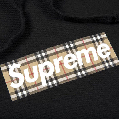 Supreme x Burberry Box Logo Hooded Sweatshirt 'Black' - Kick Game