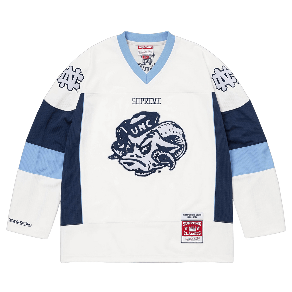 Supreme x Mitchell Ness NCAA Hockey Jersey 'White' — Kick Game