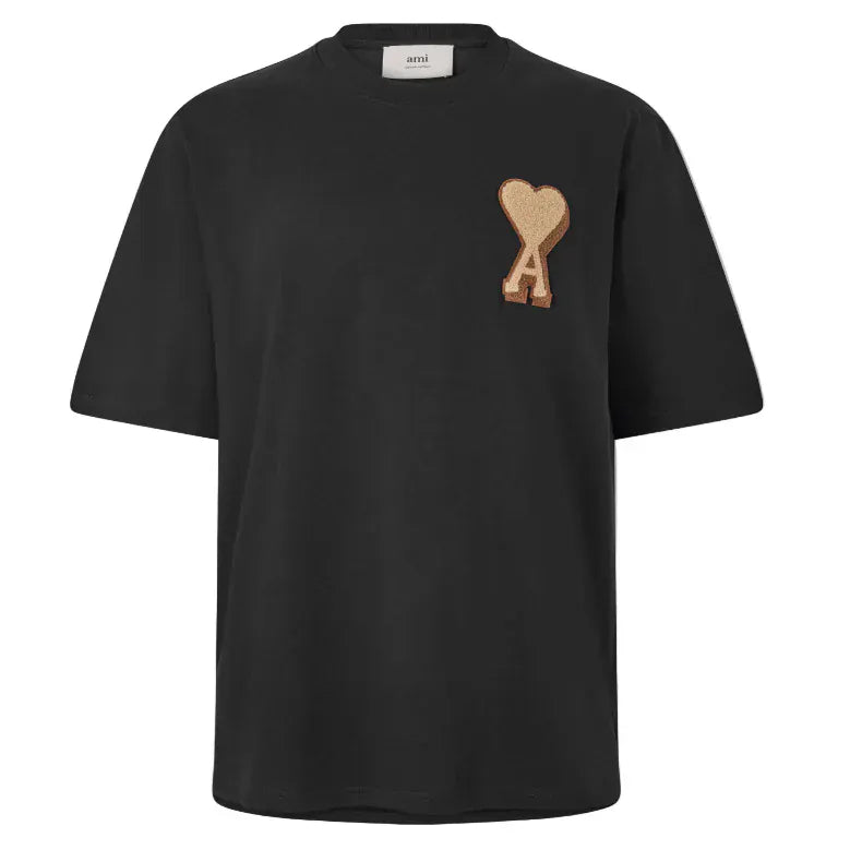 AMI Paris De Coeur Patch T-Shirt Black - S